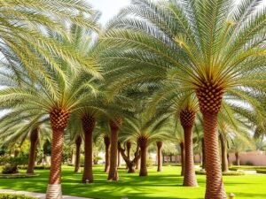 أشجار النخيل والأكاسيا في حديقة بمنطقة الدسمة