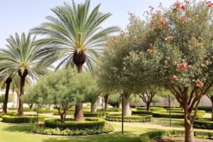 أشجار زينة متنوعة في حديقة الشهداء توفر الظل والجمال