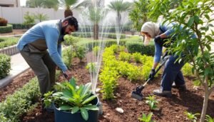 أعمال صيانة دورية في حديقة منسقة بمنطقة النزهة أعمال صيانة دورية في حديقة منسقة بمنطقة النزهة