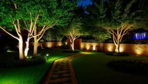 إضاءة ليلية في حديقة منسقة بمنطقة النزهة إضاءة ليلية في حديقة منسقة بمنطقة النزهة