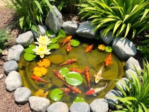 بركة صغيرة مع أسماك الزينة في حديقة بالفيحاء