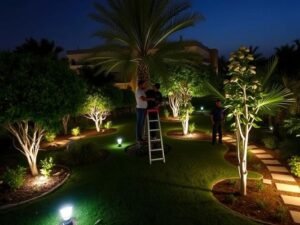 تركيب الإضاءة الخارجية في حديقة بالجابرية تنسيق حدائق الجابرية تركيب الإضاءة الخارجية في حديقة بالجابرية تنسيق حدائق الجابرية