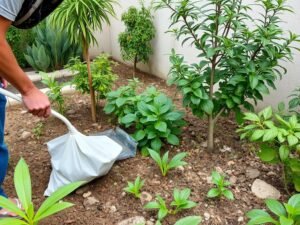 تسميد التربة في حديقة منزلية بمنطقة الفيحاء بالكويت