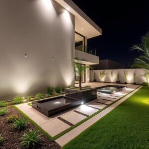 تصميم عصري لحديقة فيلا في السالمية ضمن مشاريع تنسيق حدائق السالمية