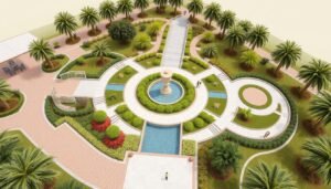 تصميم متكامل لحديقة الشهداء يجمع بين العناصر المختلفة بتناسق