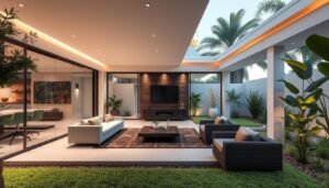 تصميم متكامل يجمع بين الحدائق الداخلية والخارجية في منزل كويتي