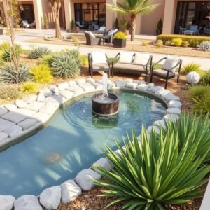 تنسيق حدائق الصديق مع عناصر مائية