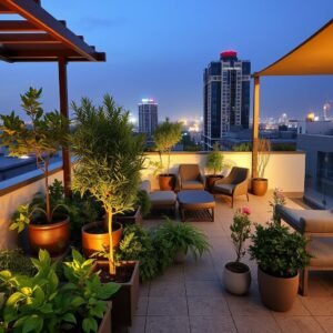 تنسيق حدائق حولي - مشروع حديقة سطح مع نباتات متنوعة