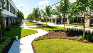 تنسيق حديقة لمجمع مكاتب تجاري في منطقة حطين