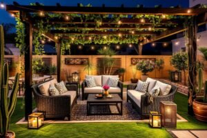 جلسة خارجية أنيقة ضمن مشروع تنسيق حدائق الرميثية