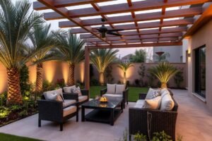 جلسة خارجية أنيقة في حديقة منزلية بالجابرية تنسيق حدائق الجابرية جلسة خارجية أنيقة في حديقة منزلية بالجابرية تنسيق حدائق الجابرية