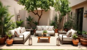 جلسة خارجية أنيقة في حديقة منزلية بمنطقة الفيحاء بالكويت