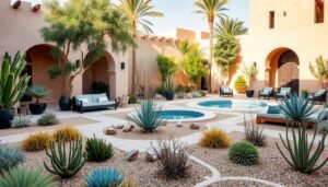 حديقة بأسلوب مختلط في منطقة حطين تجمع بين العناصر التقليدية والعصرية