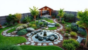 حديقة سلام متكاملة تجمع كل عناصر تنسيق حدائق السلام في تصميم متناغم