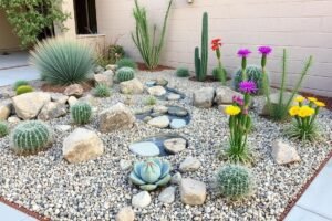 حديقة صخرية مع نباتات صحراوية في منزل بمنطقة حولي