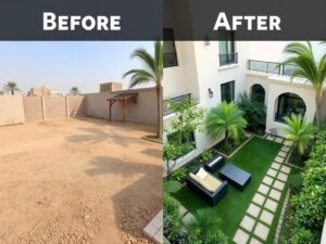 حديقة فيلا في الصليبخات قبل وبعد التنسيق