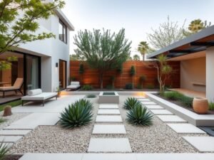 حديقة منزلية بتصميم عصري في كيفان تجمع بين العناصر المختلفة