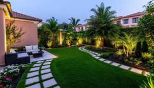 حديقة منزلية جميلة في العديلية بعد الانتهاء من تنسيقها