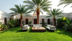 حديقة منزلية جميلة مزروعة بثيل الشويخ مع جلسة عائلية حديقة منزلية جميلة مزروعة بثيل الشويخ مع جلسة عائلية