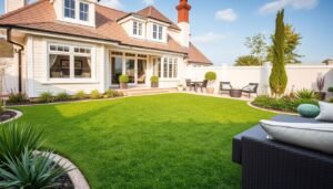 حديقة منزلية جميلة مع ثيل صناعي عالي الجودة