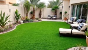 حديقة منزلية جميلة مع عشب صناعي في الكويت