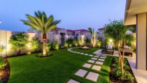 حديقة منزلية مكتملة في الرميثية بعد تنسيق حدائق الرميثية الاحترافي