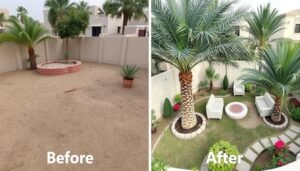 حديقة منزلية ناجحة في الفنيطيس قبل وبعد التنسيق