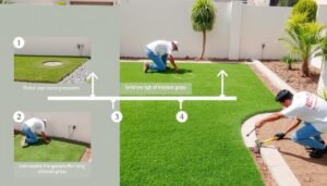 خطوات تركيب العشب الصناعي موضحة بالصور التسلسلية