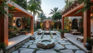دمج العناصر الطبيعية والصناعية في تنسيق حدائق داخليه وخارجيه