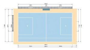 رسم تفصيلي لملعب البادل يوضح الأبعاد والمناطق المختلفة