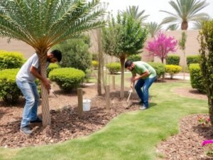 زراعة وتشجير حدائق في الكويت مع أشجار وشجيرات متنوعة