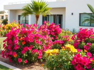 شجيرات مزهرة متنوعة في حديقة بالدسمة