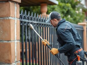 عامل يقوم بصيانة وتنظيف سور تركي حديدي عامل يقوم بصيانة وتنظيف سور تركي حديدي