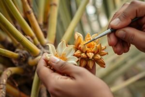 عملية تلقيح النخيل اليدوية أحد أهم مراحل العناية بزراعة نخيل عملية تلقيح النخيل اليدوية أحد أهم مراحل العناية بزراعة نخيل