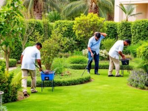 عملية صيانة وتنسيق مستمر لحديقة في العديلية