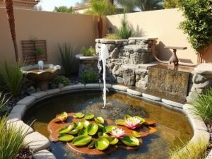 عناصر مائية في حديقة بالرميثية تضيف جمالاً لتنسيق حدائق الرميثية