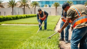 فريق جنى البستان أثناء تنفيذ مشروع زراعة عشب طبيعي