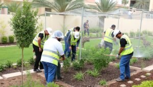 فريق عمل محترف يقوم بتنسيق حدائق السالمية
