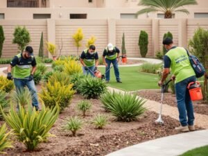 فريق عمل يقوم بتنسيق حدائق في منطقة حولي