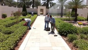 فريق متخصص يقوم بأعمال الصيانة الدورية لحديقة الشهداء