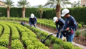 فريق محترف يعمل في تنسيق حديقة بالسالمية