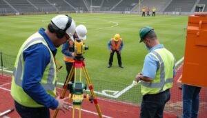 قياسات فنية دقيقة أثناء تجهيز ملاعب كرة القدم وفق معايير الفيفا قياسات فنية دقيقة أثناء تجهيز ملاعب كرة القدم وفق معايير الفيفا