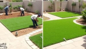 مراحل تركيب ثيل الشويخ الطبيعي في حديقة منزلية مراحل تركيب ثيل الشويخ الطبيعي في حديقة منزلية