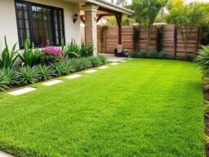 مشروع حديقة منزلية مع عشب طبيعي من تنفيذ جنى البستان