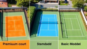 مقارنة بين أنواع مختلفة من ملاعب البادل بمواصفات متنوعة