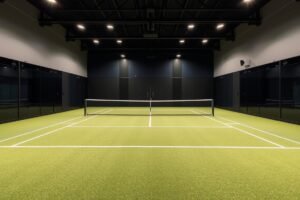 ملعب بادل داخلي مع إضاءة احترافية وأرضية عشب صناعي