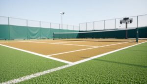 ملعب تنس بثيل صناعي متخصص في نادي رياضي كويتي ملعب تنس بثيل صناعي متخصص في نادي رياضي كويتي