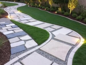 ممرات حجرية أنيقة في حديقة بالروضة