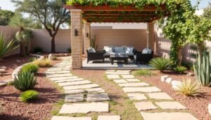 ممرات حجرية أنيقة وجلسة خارجية مريحة في حديقة بمنطقة الشامية بالكويت