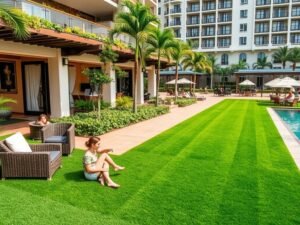 منتجع فاخر مع مساحات خضراء من الثيل الصناعي منتجع فاخر مع مساحات خضراء من الثيل الصناعي